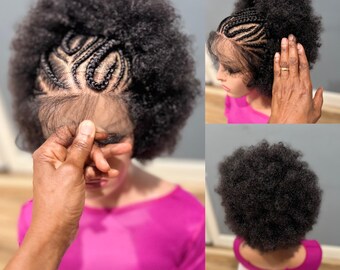 Braided wig Afro stitch braids frontal wig Areey Black Stitch Sided Cornrow Braided Wig – Braided Wigs  main image 2