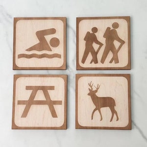 Engraved National Park Icon Sign: Cabin Decor, Camping, Hiking
