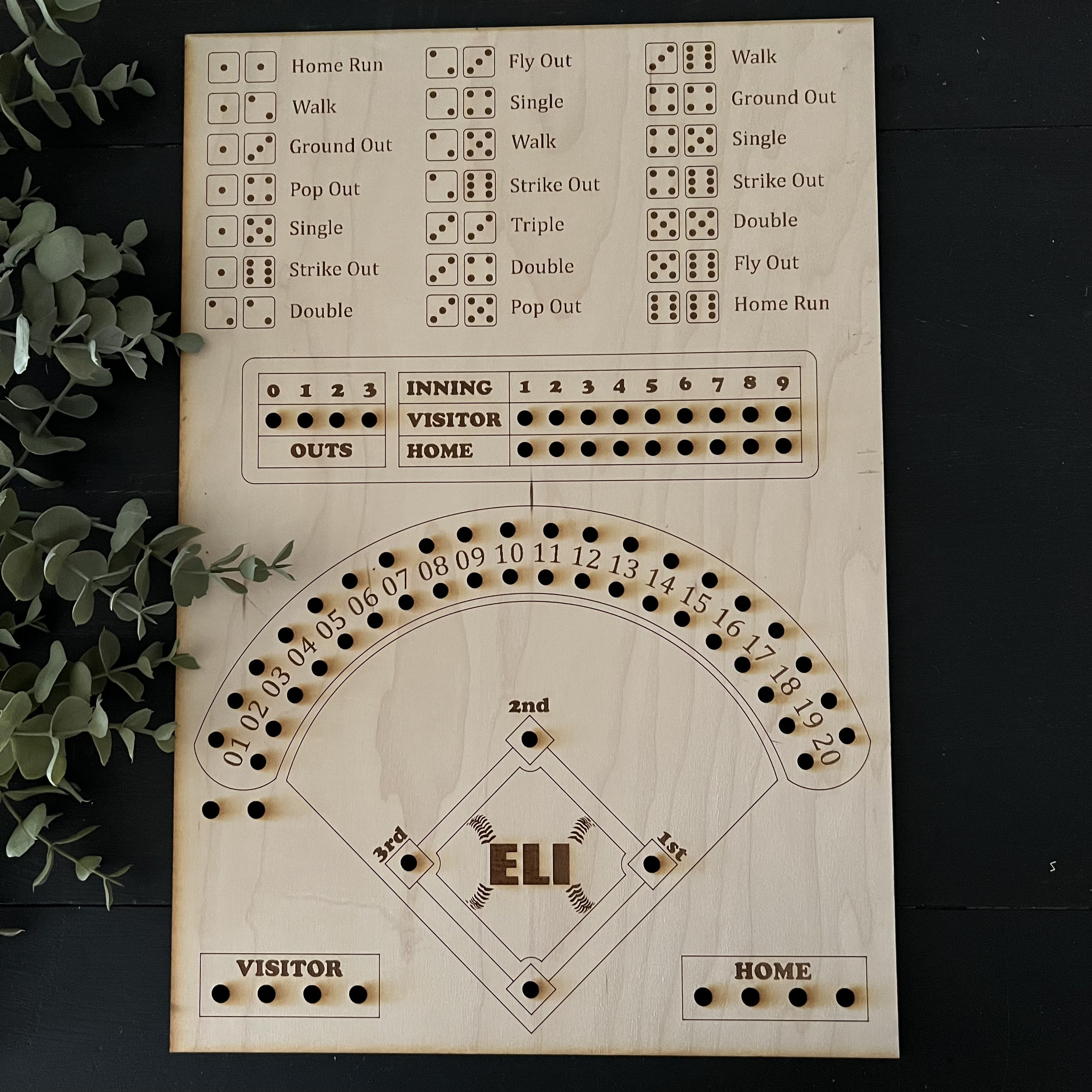 Custom Baseball Board Game Dice Baseball Game Night Family Fun Board Game Baseball Dice Board Game Dice and Pegs Baseball Game Wood Baseball