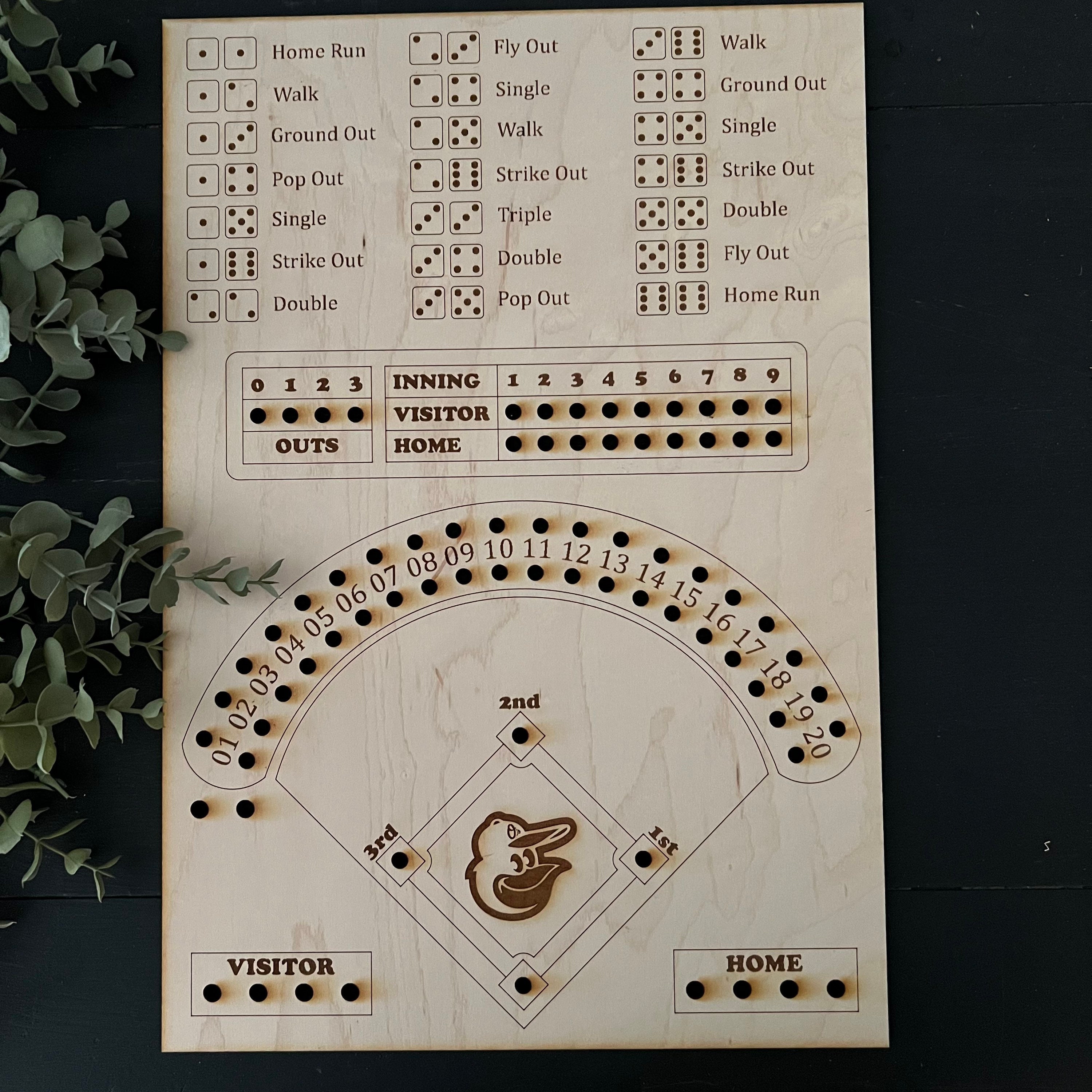 Custom Baseball Board Game Dice Baseball Game Night Family Fun Board Game Baseball Dice Board Game Dice and Pegs Baseball Game Wood Baseball