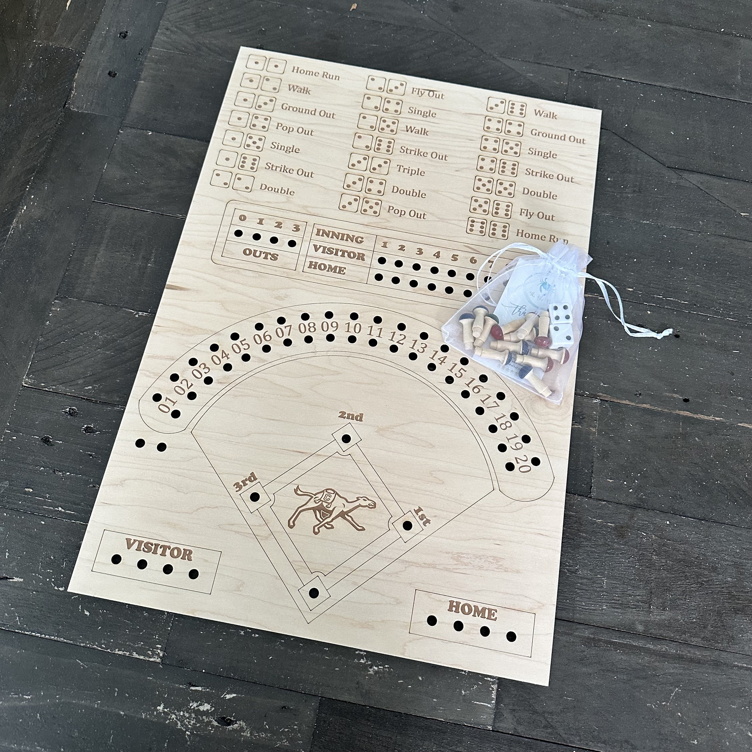 Custom Baseball Board Game Dice Baseball Game Night Family Fun Board Game Baseball Dice Board Game Dice and Pegs Baseball Game Wood Baseball