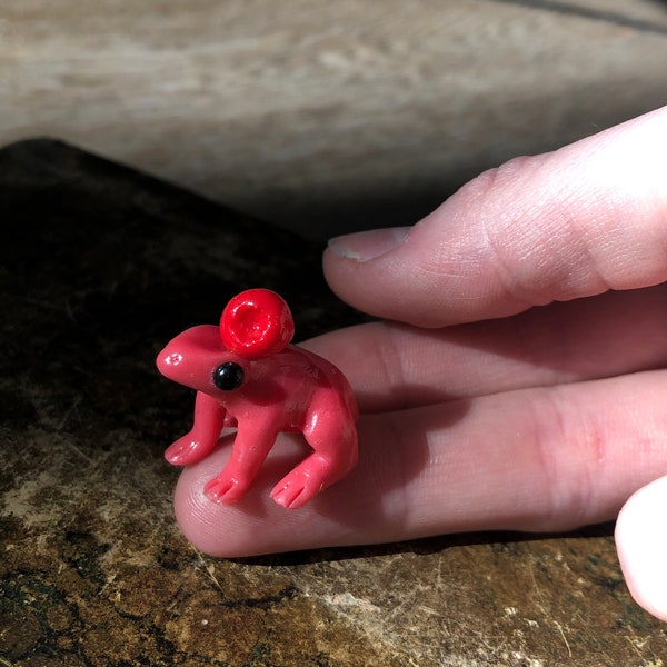 Strawberry Frog Polymer Clay Sculpture Desk Pet