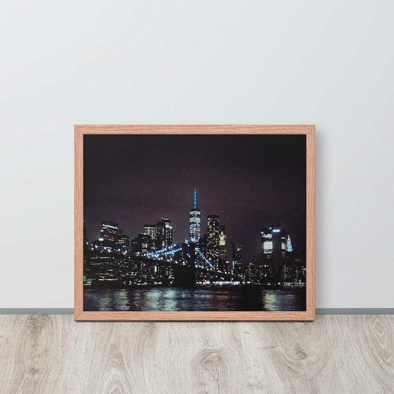 Freedom Tower and Brooklyn Bridge in Night Sky on 35mm Film, New York