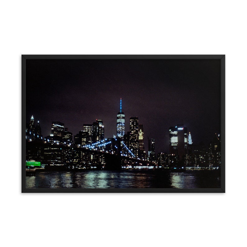Freedom Tower and Brooklyn Bridge in Night Sky on 35mm Film, New York