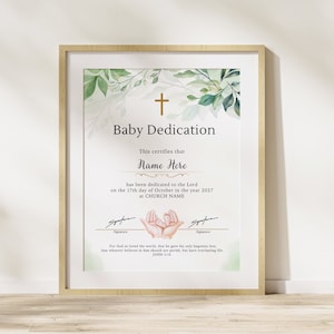 Certificado de dedicación de bebé 8.5x11, Dedicación de bautizo de bebé editable, Plantillas de certificado de dedicación de bebé de vegetación, Imprimible, Canva