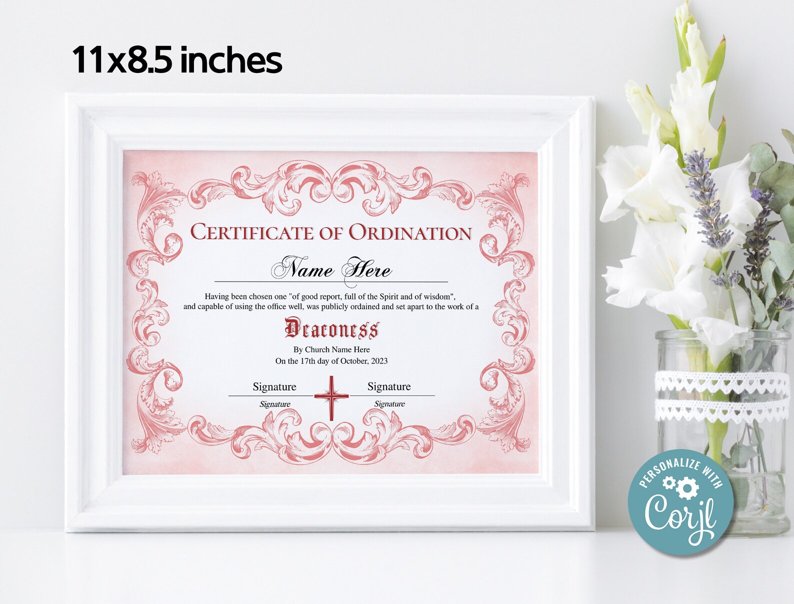 Deaconess Ordination Certificate Template, 11x8.5 Ordained Minister ...