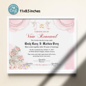 Editable Vow Renewal Certificate Template, Printable Wedding Vow Renewal Certificate, Printable Marriage Vows Keepsake, Vow Renewal Gift