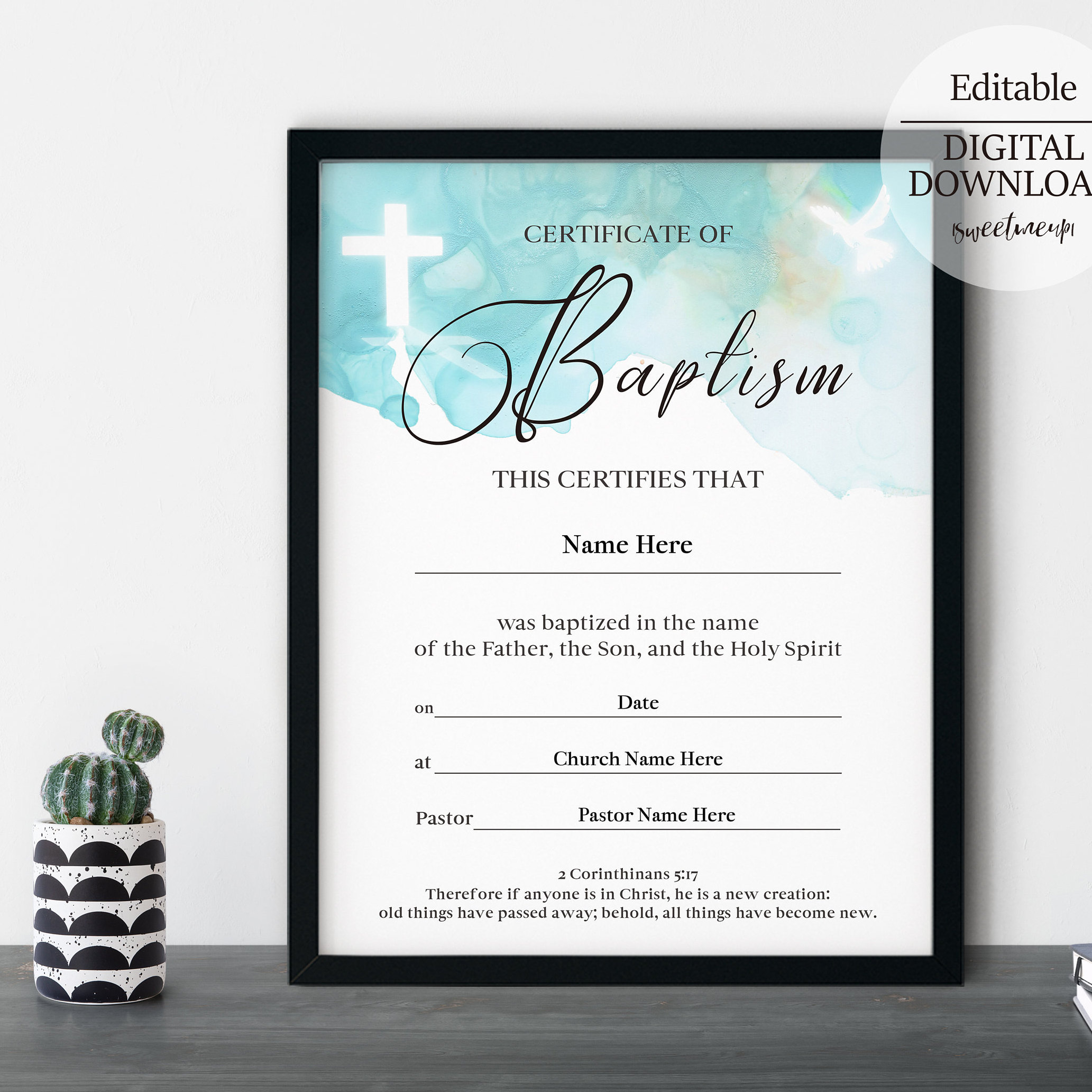 Baptism Certificate Download, 23.23x23 Baptism Certificate Edit, Printable  Certificate Template, PDF, PowerPoint Certificate Download, Bp 23 Intended For Baptism Certificate Template Download