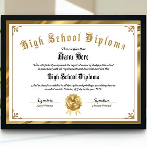 Plantilla de diploma de escuela secundaria, diploma de escuela en casa editable imprimible, diploma de escuela secundaria personalizado, diploma de equivalencia general, bricolaje