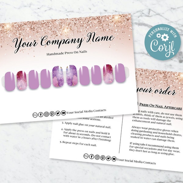 Press On Nail Instruction Cards, Press On Nail Sizing Kit, Press On Nail Aftercare Cards, DIY Nail Packaging, Customer Press On Nails