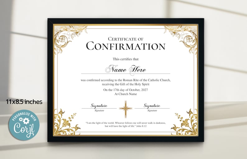 Elegant Confirmation Certificate Template Church Certificate - Etsy