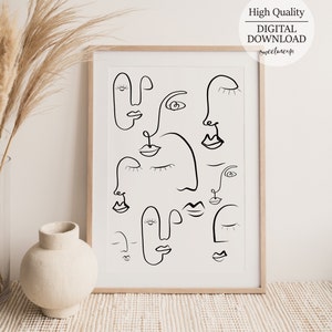Line Face Art Print, Abstract minimalist art print, Line Drawing Of Faces, Printable Wall Art, Line Poster, Black and White Print, Line Art