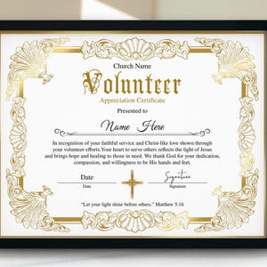 Volunteer Appreciation Certificate Template, Ministry Digital Volunteer Appreciation Award, Appreciation Certificate for Church Volunteers