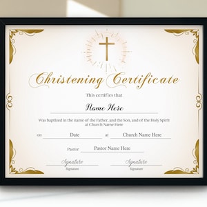Certificado de Bautizo, Plantilla de Certificado de Espíritu Santo de Bautismo, Certificado de Bautizo Editable Imprimible, Certificado de Bautismo de Oro