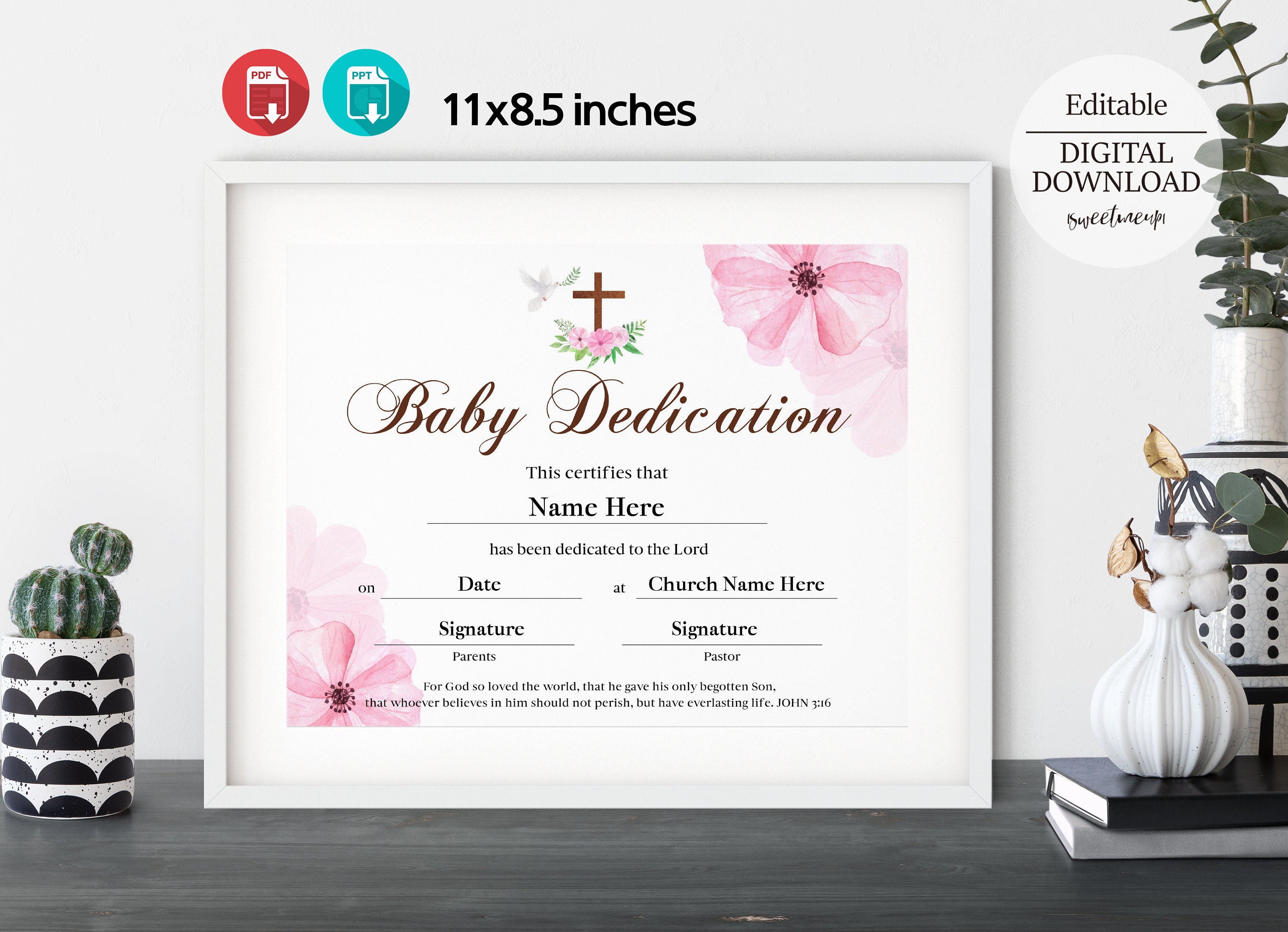 Baby Dedication Certificate, Girl Baby Dedication Certificate Template