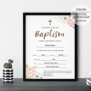 Certificado de Bautismo Imprimible, Certificado de Bautismo de Bebé, Regalo de Bautismo de Niñas, PDF, PowerPoint, Editable Imprimible, Bautizo