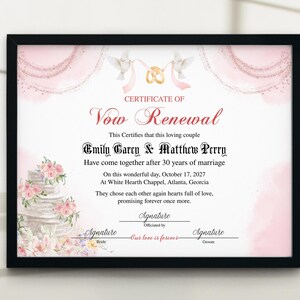 Editable Vow Renewal Certificate Template, Printable Wedding Vow Renewal Certificate, Printable Marriage Vows Keepsake, Vow Renewal Gift