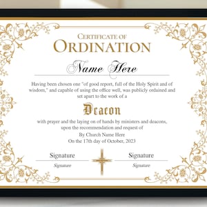 Ordination Certificate Template, Deacon Ordination Certificate, Printable Editable Certificate of Ordination, Church Ordained Minister