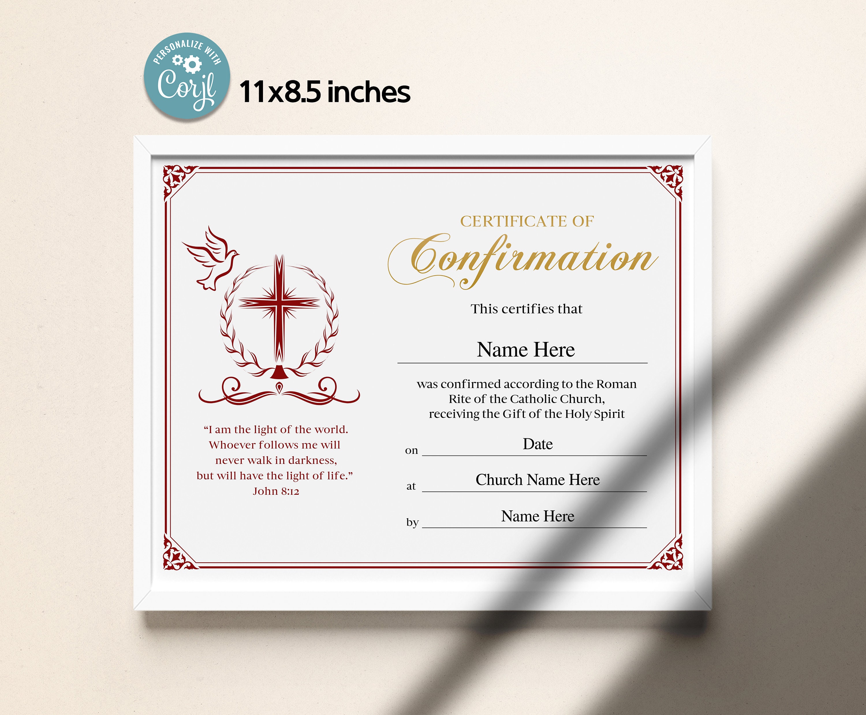 Confirmation Certificate, 11x8.5 Printable Editable Confirmation Confirmation Certificate, 11x8.5 Printable Editable Confirmation