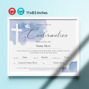 Confirmation Certificate Template, Editable Printable Confirmation
