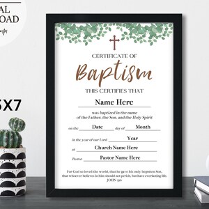 Descarga del certificado de bautismo 5x7, certificado de bautismo imprimible, plantilla de certificado de bautismo editable, certificado de la iglesia, santo bautismo