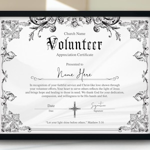 Volunteer Appreciation Certificate Template, Printable Church Volunteer Award Certificate, Volunteer Recognition Certificate,Editable Design