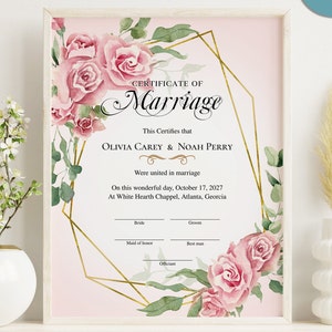 Heiratsurkunde, 8,5x11 bearbeitbare Heiratsurkunde, personalisierte Hochzeitsandenken, benutzerdefinierte Heiratsurkunde