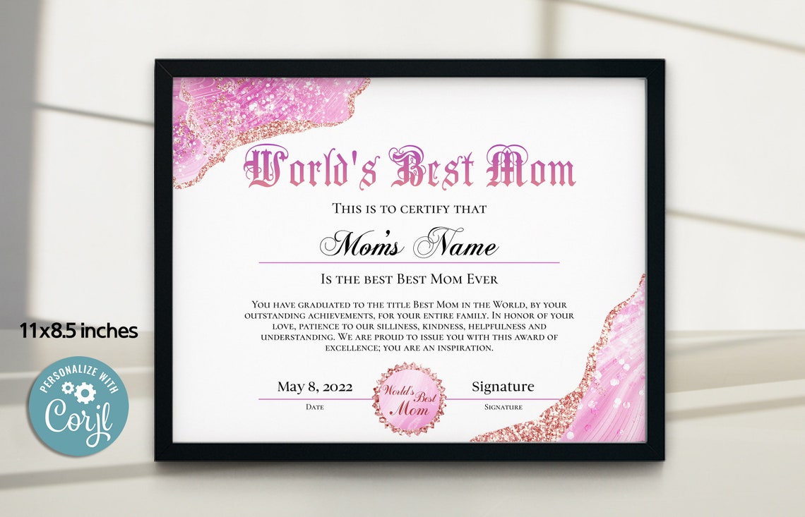 Best Mom Certificate Template Mother's Day Certificate Etsy Best Mom Certificate Template Mother's Day Certificate Etsy