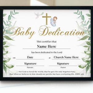 Certificado de dedicación de bebé, Plantilla de certificado de dedicación de bebé niño, Regalo de dedicación de bebé personalizado, Certificado de bebé recién nacido