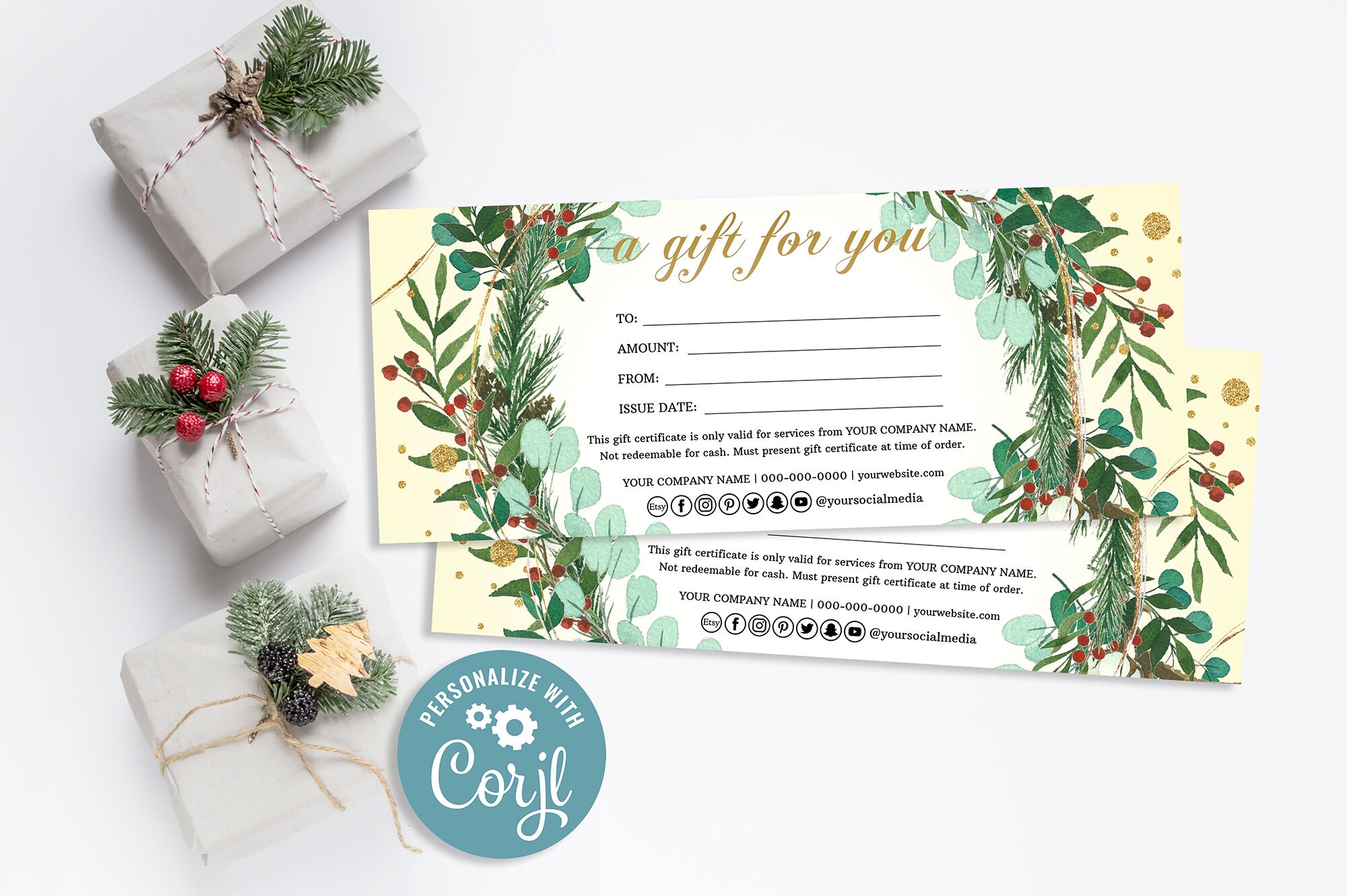 Merry Christmas wreath Gift Certificate Printable DIY Xmas | Etsy