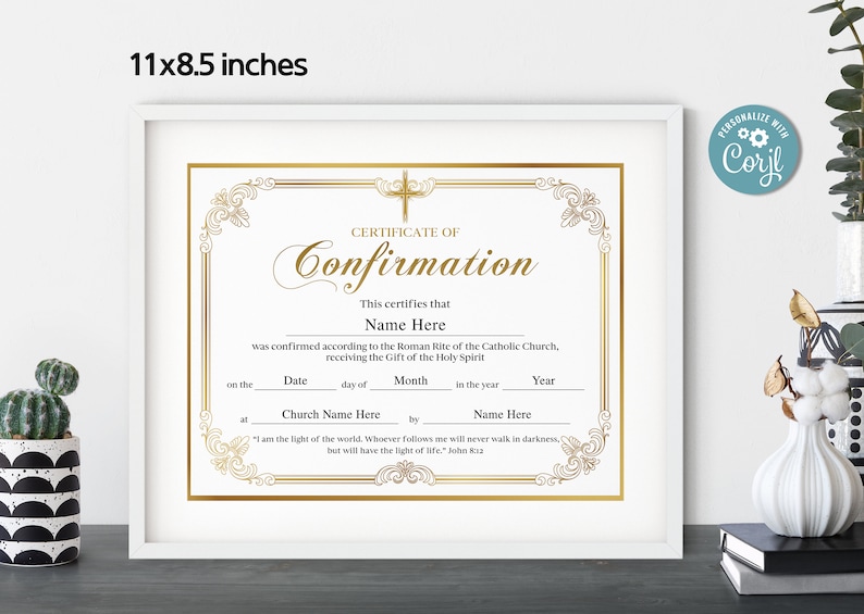 Confirmation Certificate Template Catholic Confirmation - Etsy