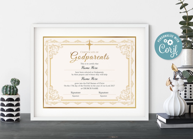 Godparents Certificate Template, Printable Editable Godparents ...