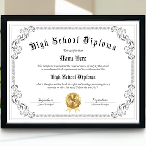 Sjabloon middelbare schooldiploma, bewerkbaar thuisschooldiploma, afdrukbare diplomasjabloon, diploma algemene gelijkwaardigheid, aanpasbaar diploma