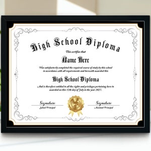 High-School-Diplom-Vorlage, bearbeitbares Home-School-Diplom, druckbare Diplom-Vorlage, anpassbares Diplom, allgemeines Äquivalenz-Diplom