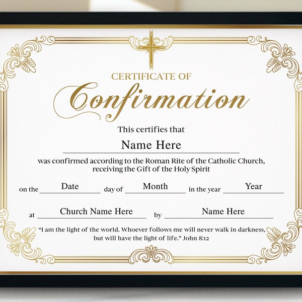 Confirmation Certificate Template, Catholic Confirmation Certificate, Church Certificate, 11x8.5 Printable Editable Confirmation Certificate