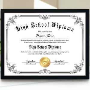 2025 middelbare schooldiploma, afdrukbaar bewerkbaar thuisschooldiploma, sjabloon algemene gelijkwaardigheid diploma, aanpasbare diplomasjabloon