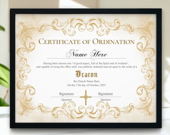 Deacon Ordination Certificate Template, Printable Certificate of Ordination, Vintage Ordained Minister, Editable Ministry Certificate, Corjl