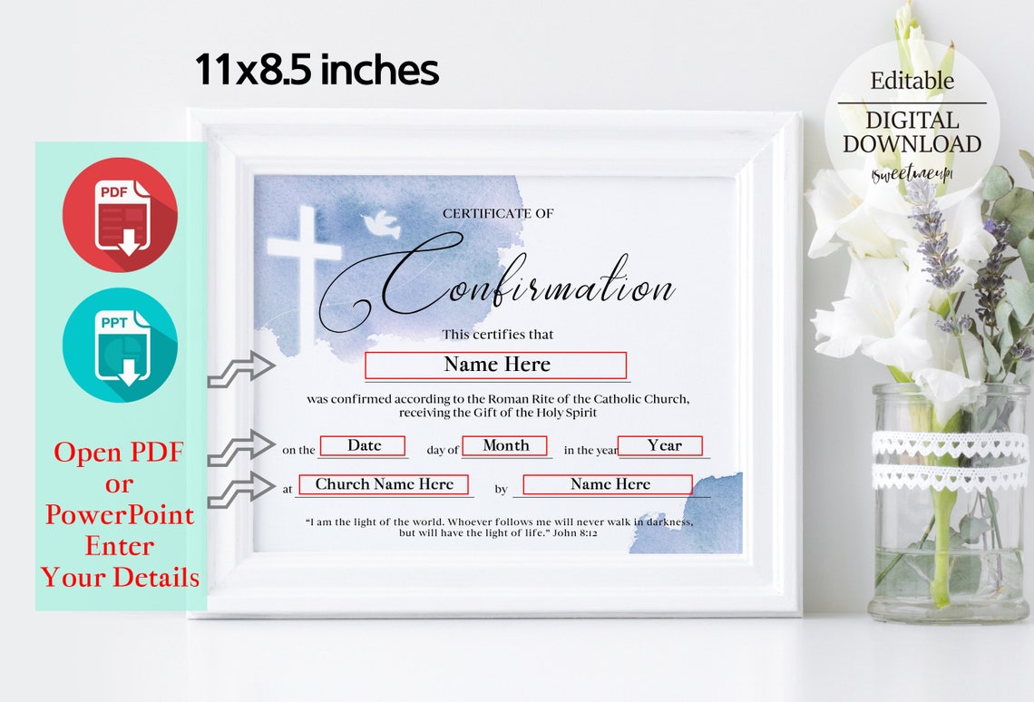 Confirmation Certificate Template, Editable Printable Confirmation ...