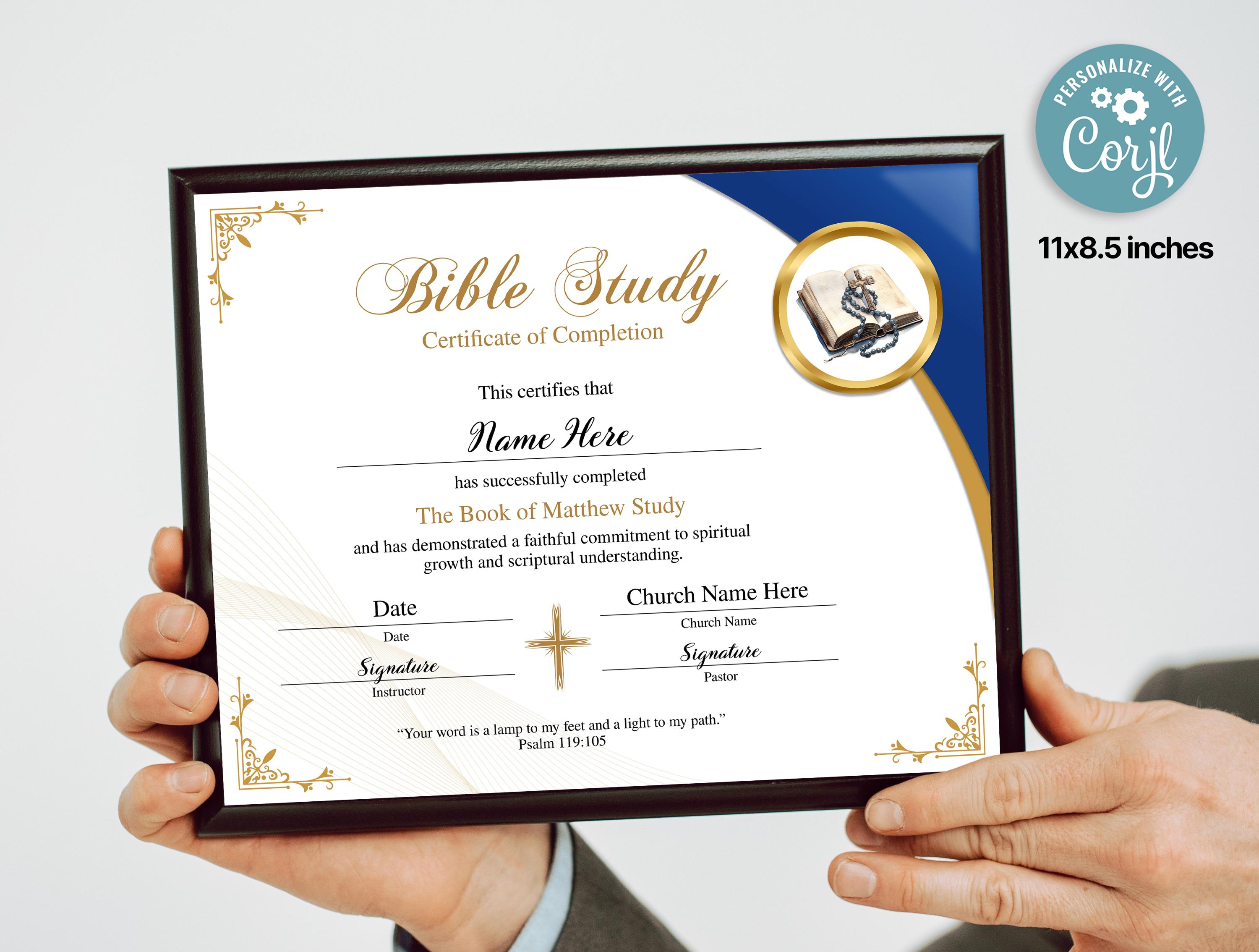 Bible Study Certificate of Completion Template, Religious Award for Students or Church Members ...