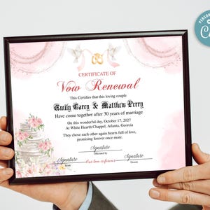 Editable Vow Renewal Certificate Template, Printable Wedding Vow Renewal Certificate, Printable Marriage Vows Keepsake, Vow Renewal Gift