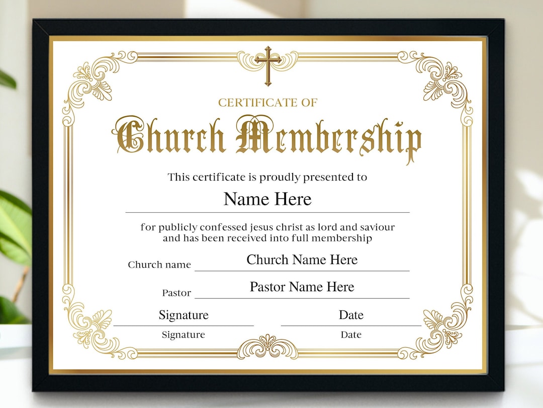 Church Membership Certificate, 11x8.5 Editable Certificate of ...