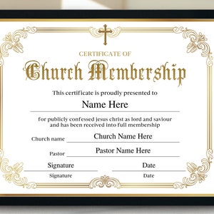 Certificado de membresía de la iglesia, certificado de membresía editable 11x8.5, certificado de nuevo miembro imprimible, descarga instantánea de plantillas de la iglesia