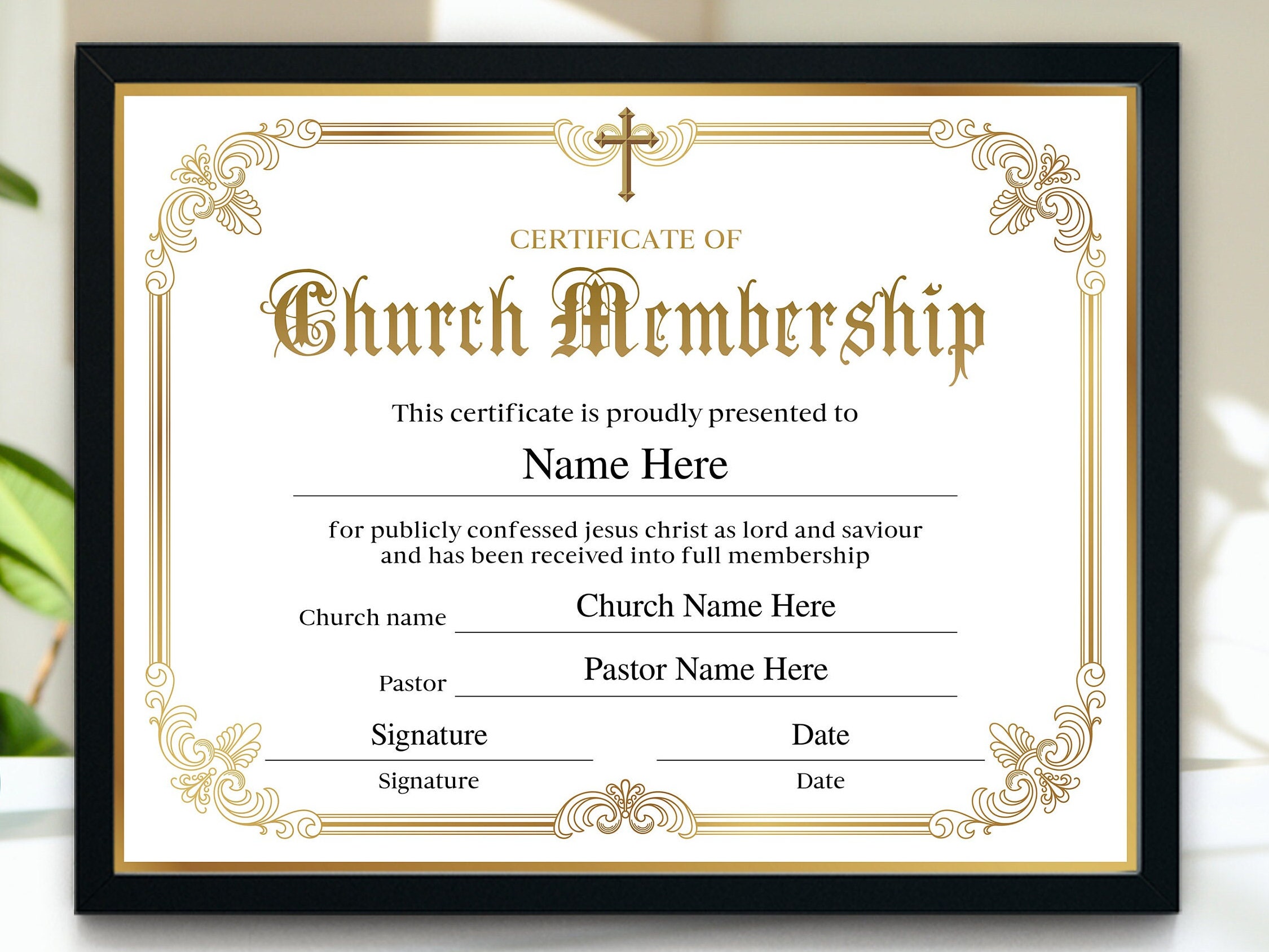 Church Membership Certificate, 11x8.5 Editable Certificate of ...
