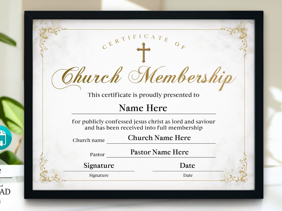 Church Membership Certificate Template Printable Editable | lupon.gov.ph