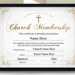 11x8.5 Church Membership Certificate, Printable Certificate of Membership,  Editable New Member Certificate, Church Templates Download, PDF