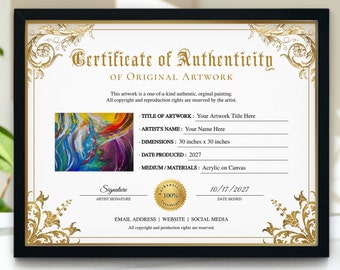 Certificate of Authenticity, Printable Editable Authenticity Certificate, Authenticity For Artwork,  Coa Artist Certificate Of Authenticity