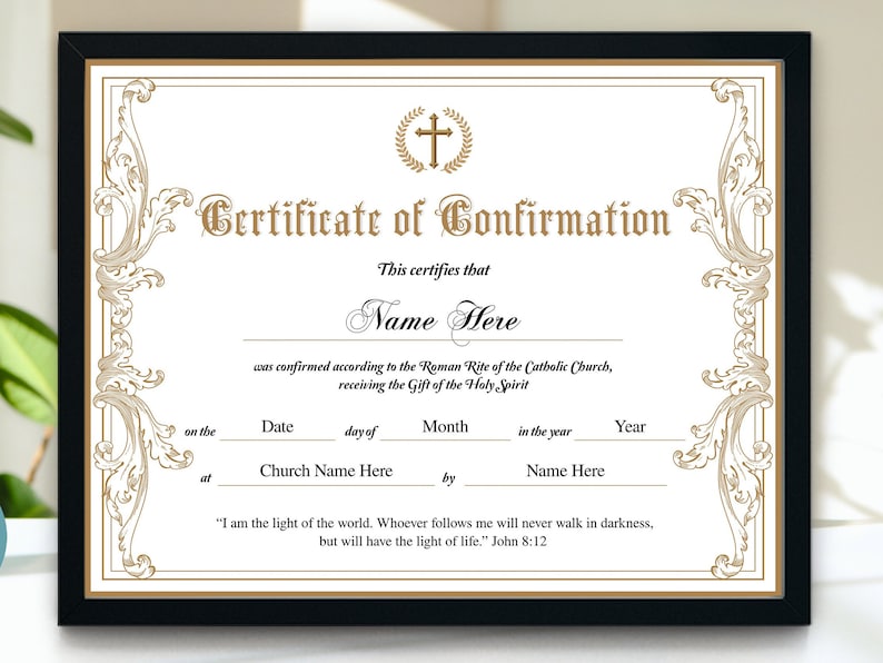 Certificate of Confirmation, 11x8.5 Gold Confirmation Certificate ...