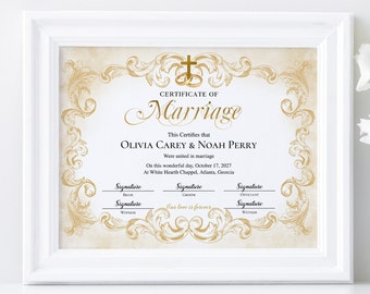 Editable Marriage Certificate, 8.5x11 Elegant Certificate of Marriage, Printable Wedding Certificate, Wedding Vow Keepsake, Catholic Wedding