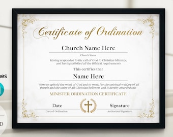 Certificat d&#39;ordination Ministre, Certificat ministériel, Certificat d&#39;ordination imprimable, PDF, PPT, Certificat d&#39;ordination modifiable