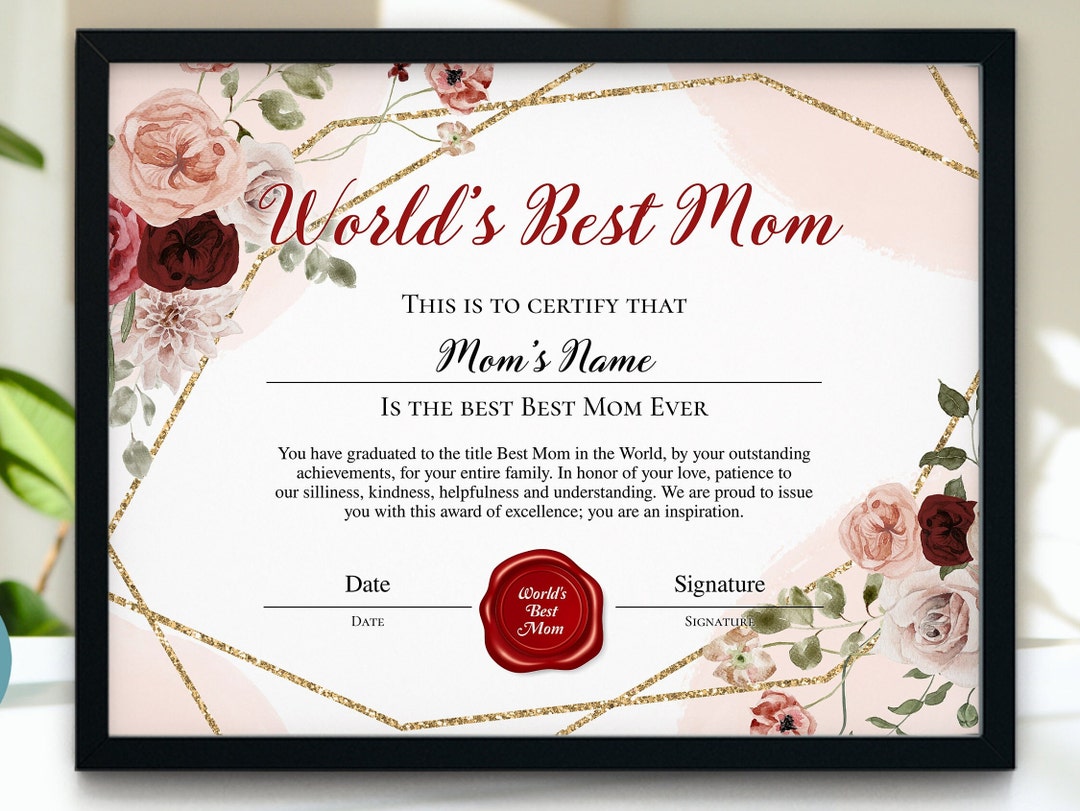 Best Mom Certificate Template, Customizable Gift for Mom, Editable Best Mom Certificate Template, Customizable Gift for Mom, Editable